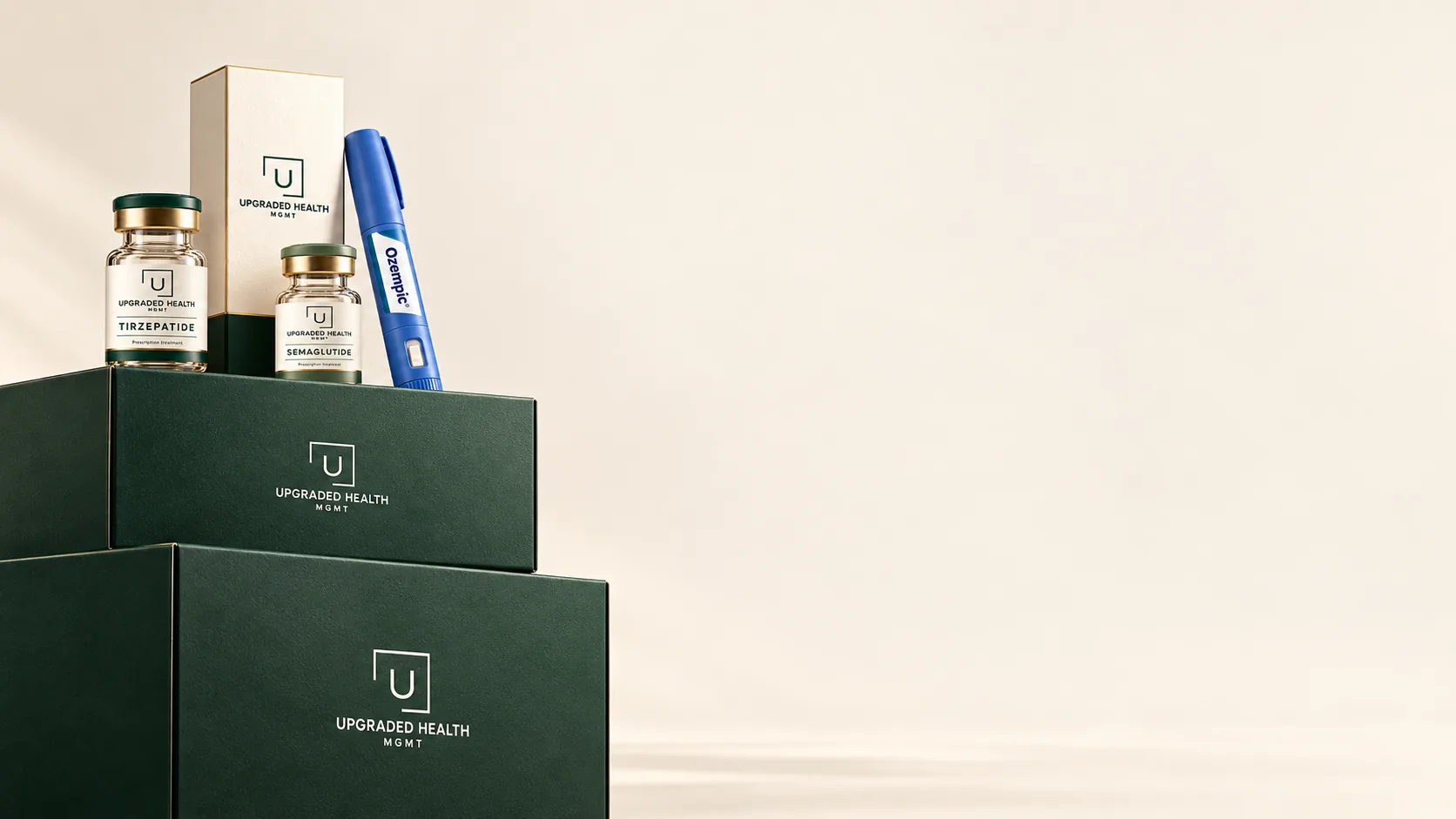 Upgraded Health weight-loss treatments on branded presentation boxes